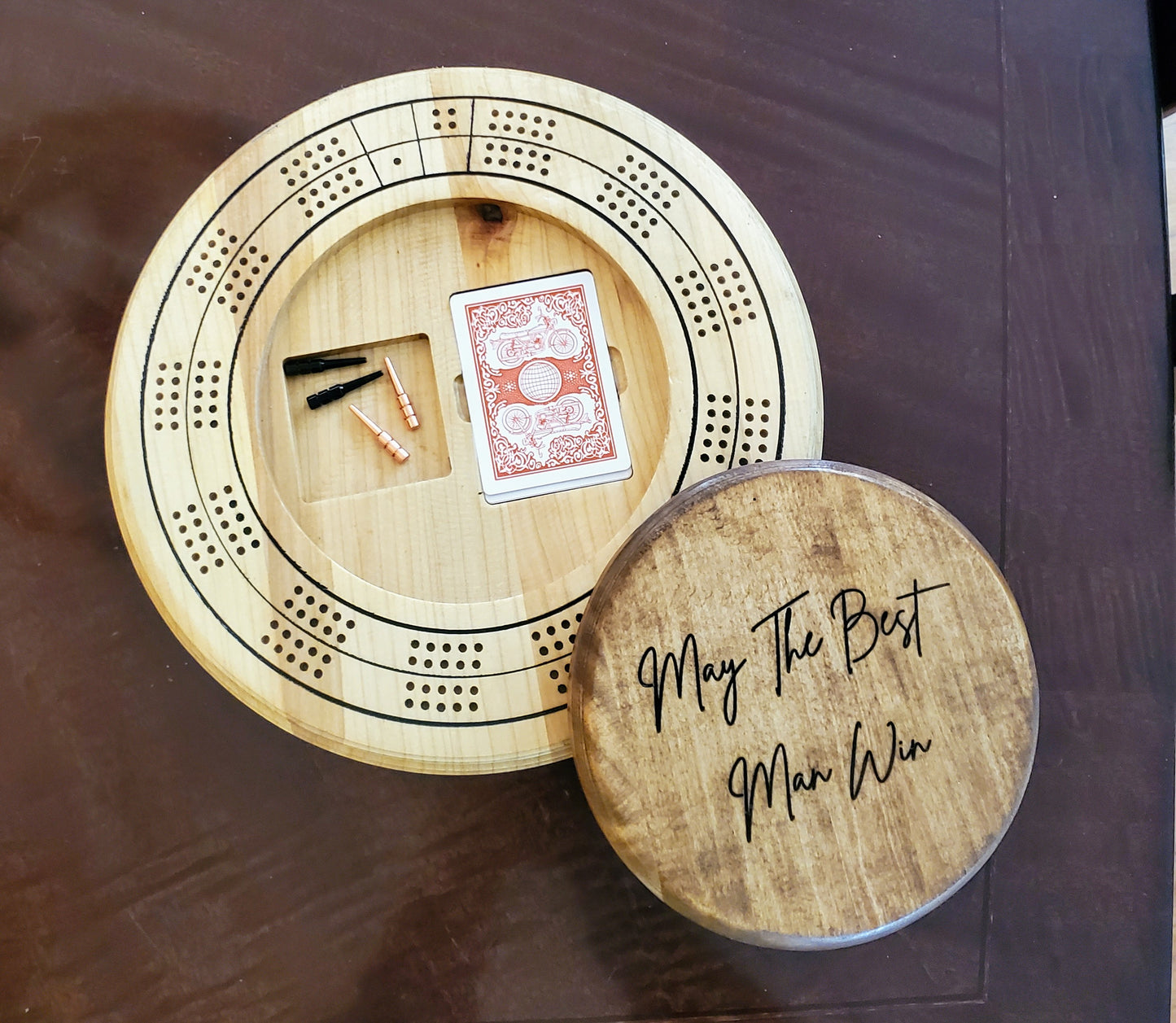 Solid Maple 2 Player Crib Board with Personalized Lid