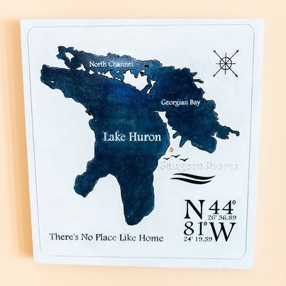 Lake and GPS Coordinate Wood Carving