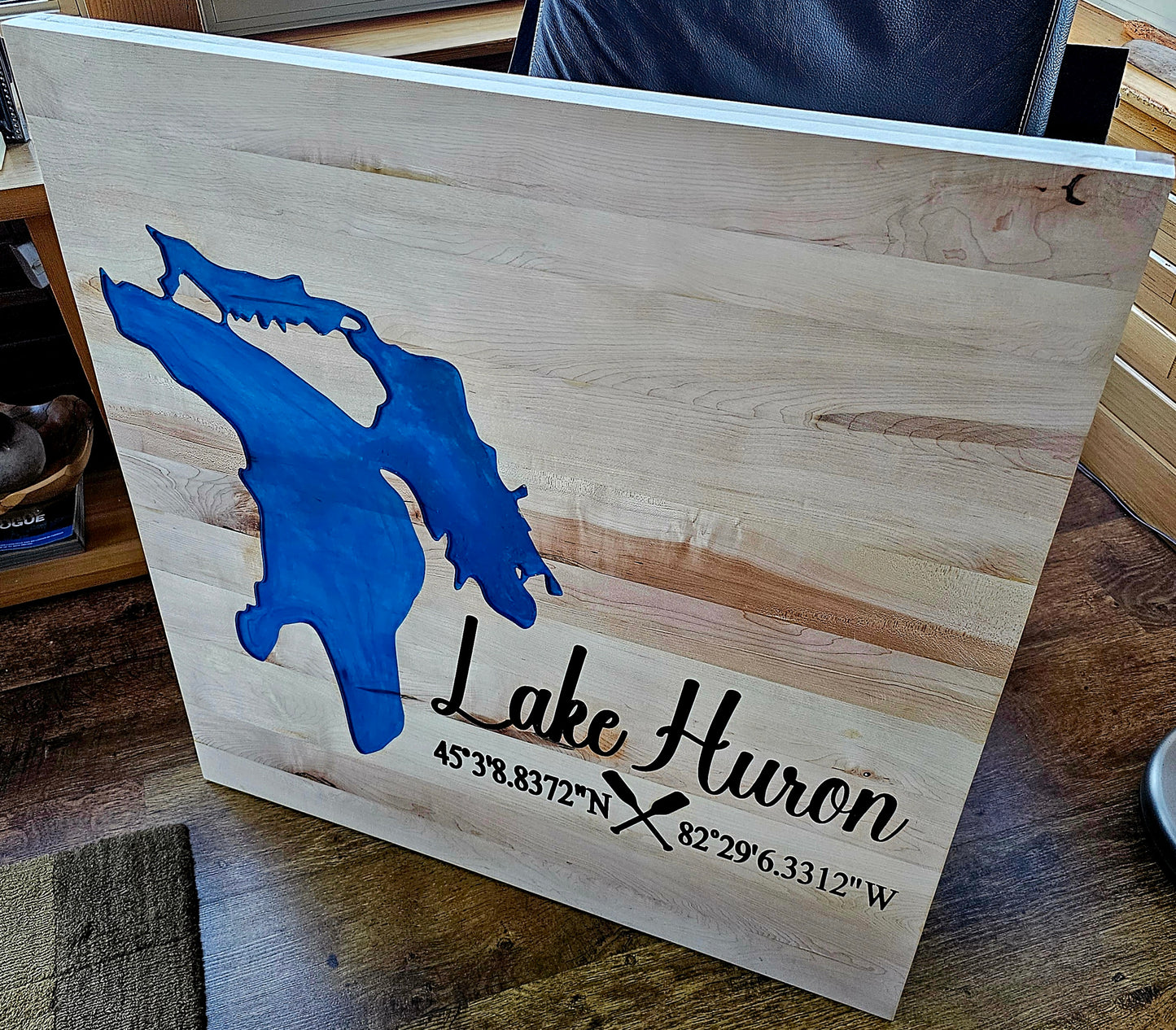 Live Edge Maple and Epoxy Lake Huron Sign