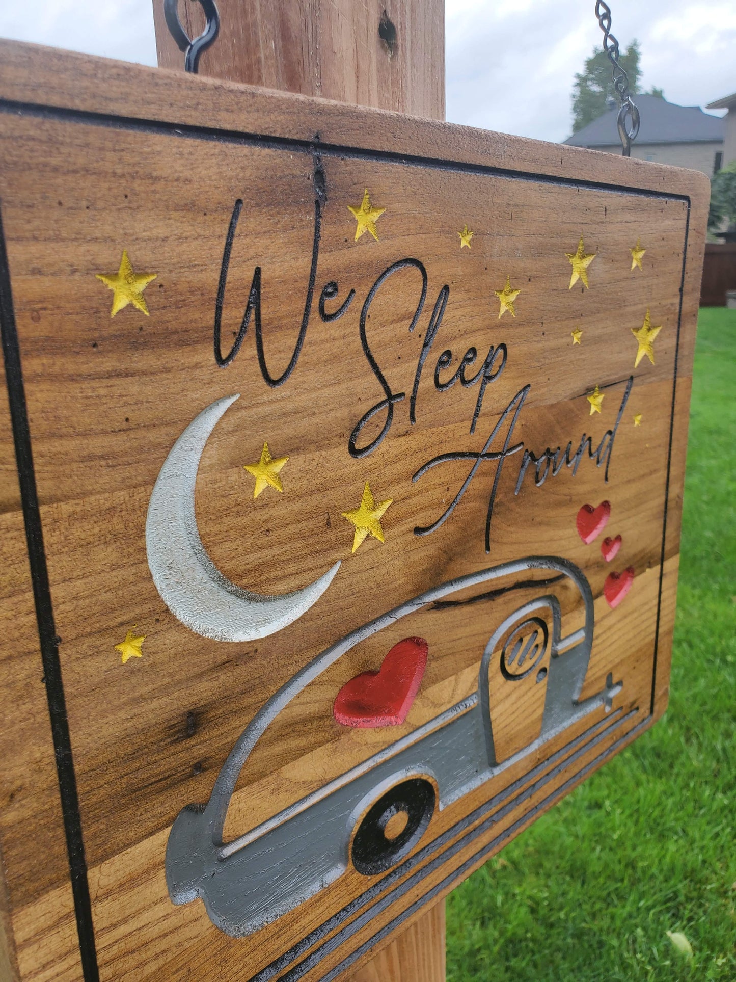 We Sleep Around Solid Wood Sign