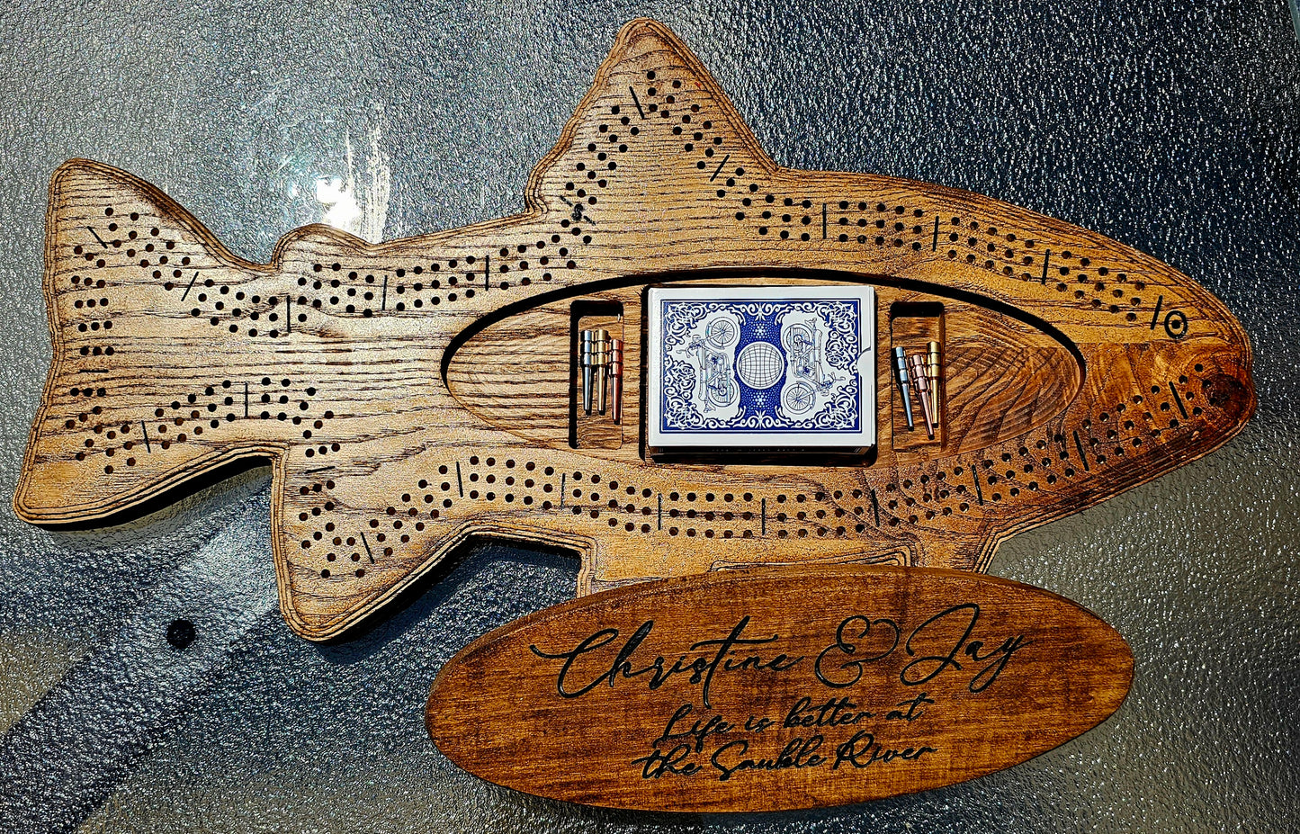 Solid Wood Fish Shaped 3 Player Crib Board