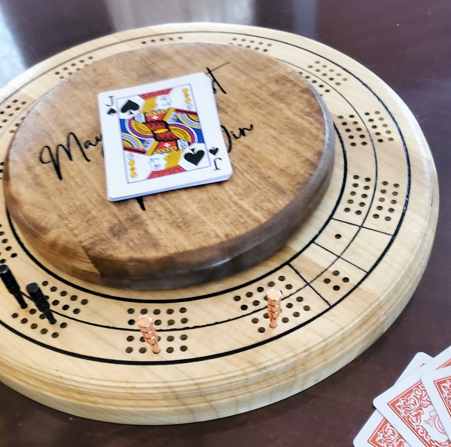 Solid Maple 2 Player Crib Board with Personalized Lid