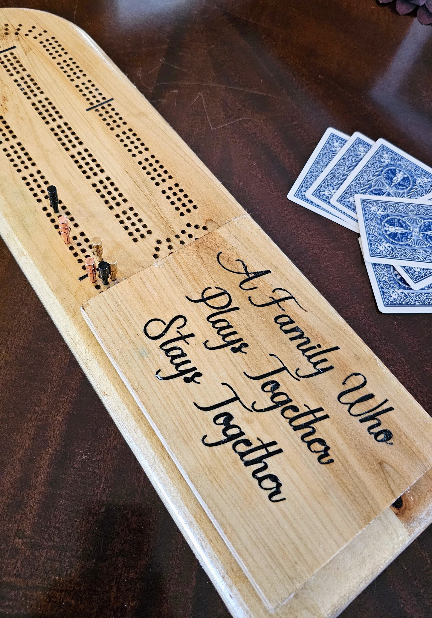 Three Man Solid Wood Personalized Cribbage Board