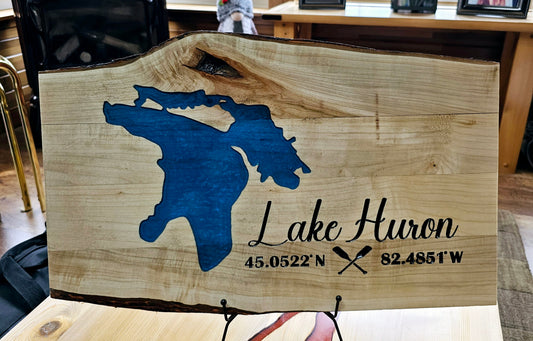 Live Edge Maple and Epoxy Lake Huron Sign