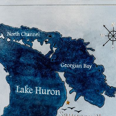 Lake and GPS Coordinate Wood Carving