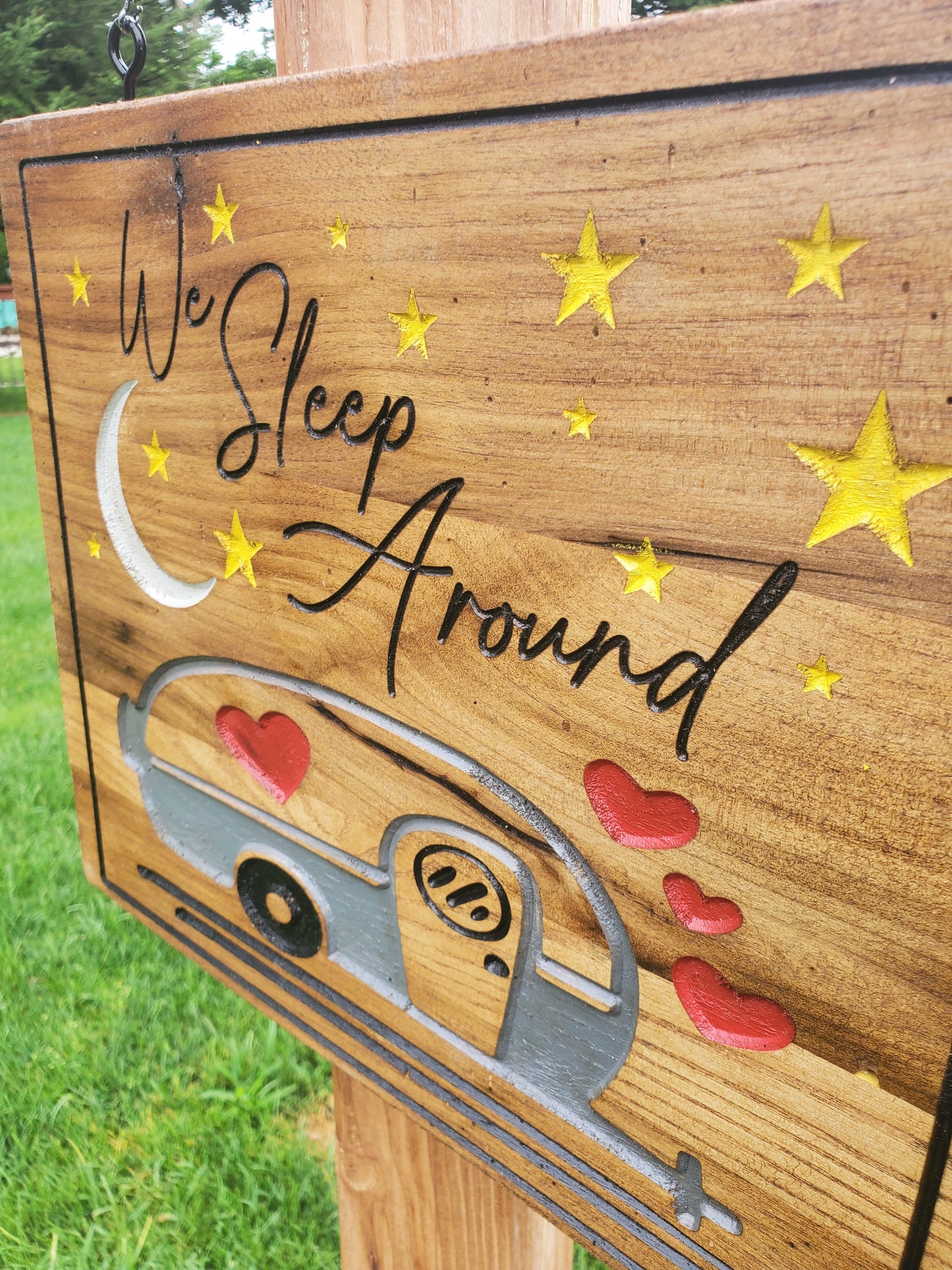 We Sleep Around Solid Wood Sign