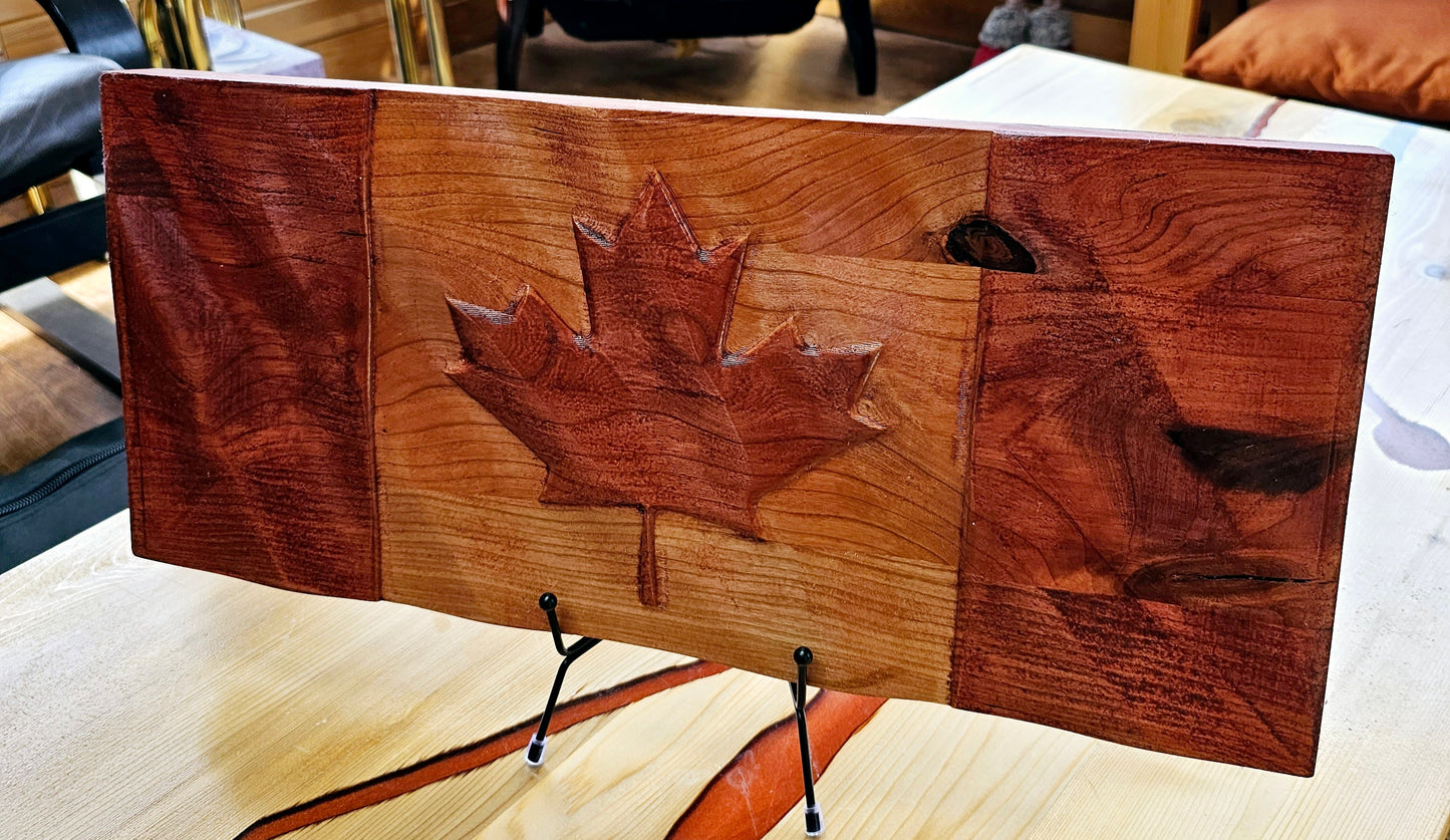 Solid Maple Stained Wavy Canada Flag