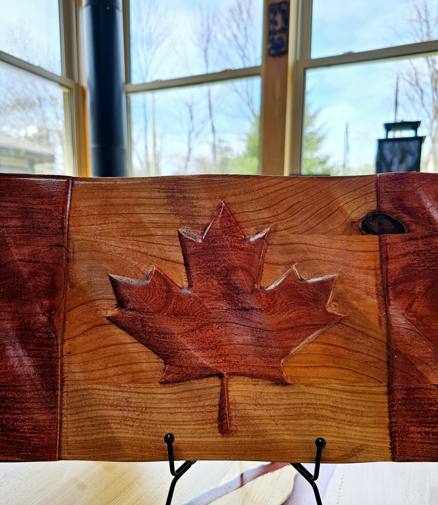 Solid Maple Stained Wavy Canada Flag