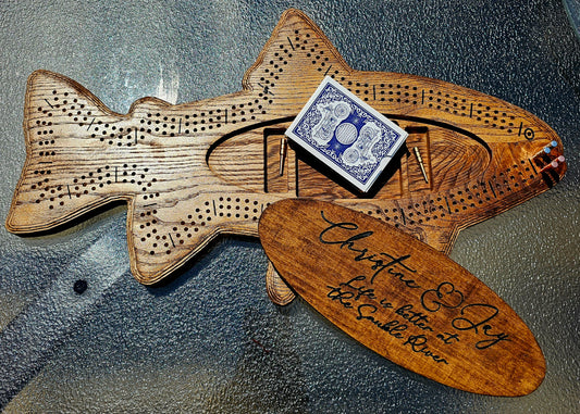 Solid Wood Fish Shaped 3 Player Crib Board