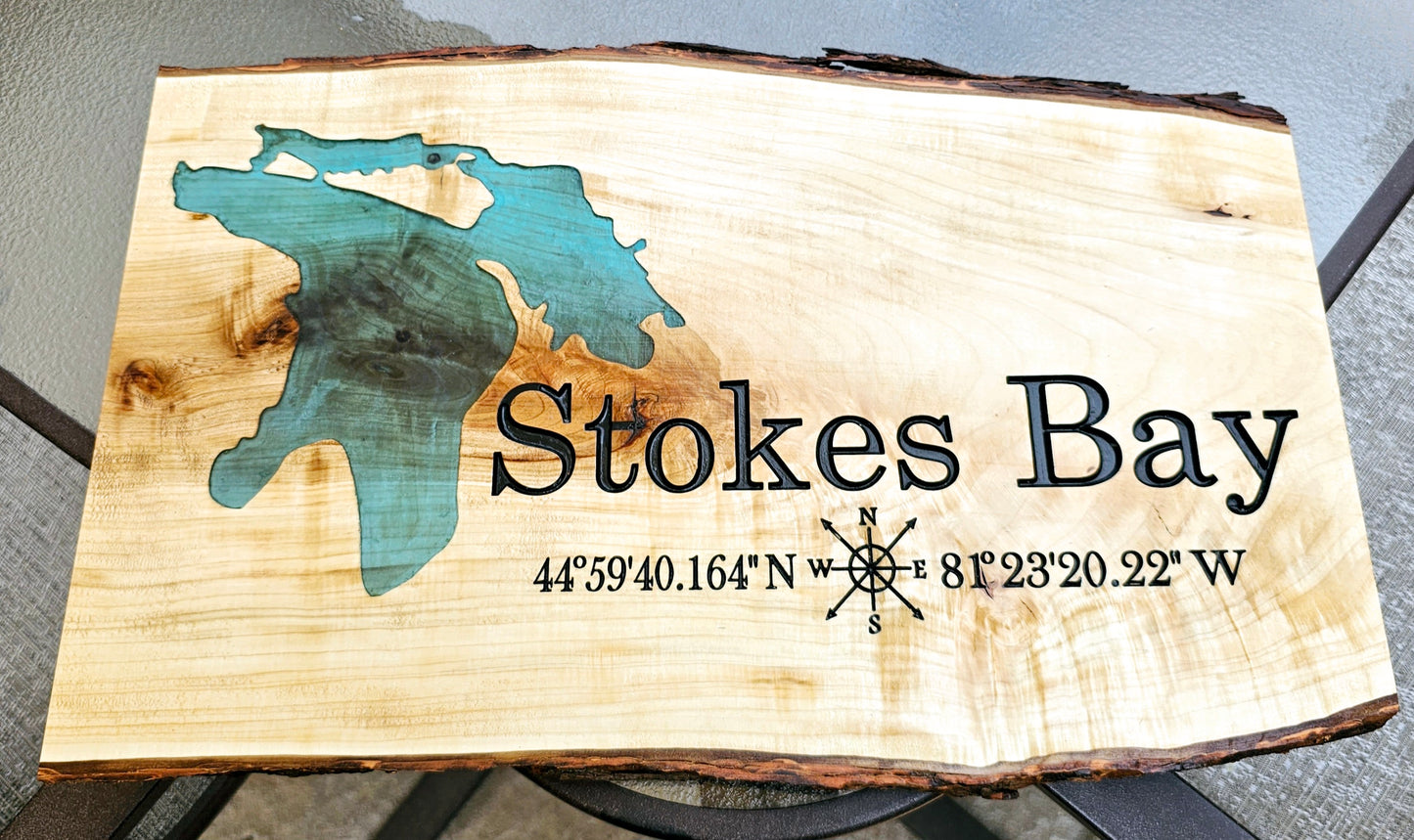 Live Edge Maple and Epoxy Lake Huron Sign