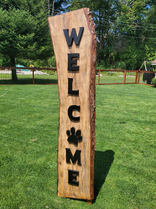 Live Edge Maple Welcome Sign with Paw