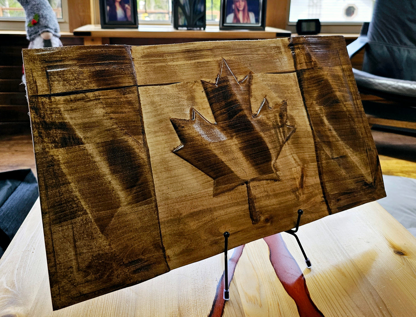 Solid Maple Stained Wavy Canada Flag