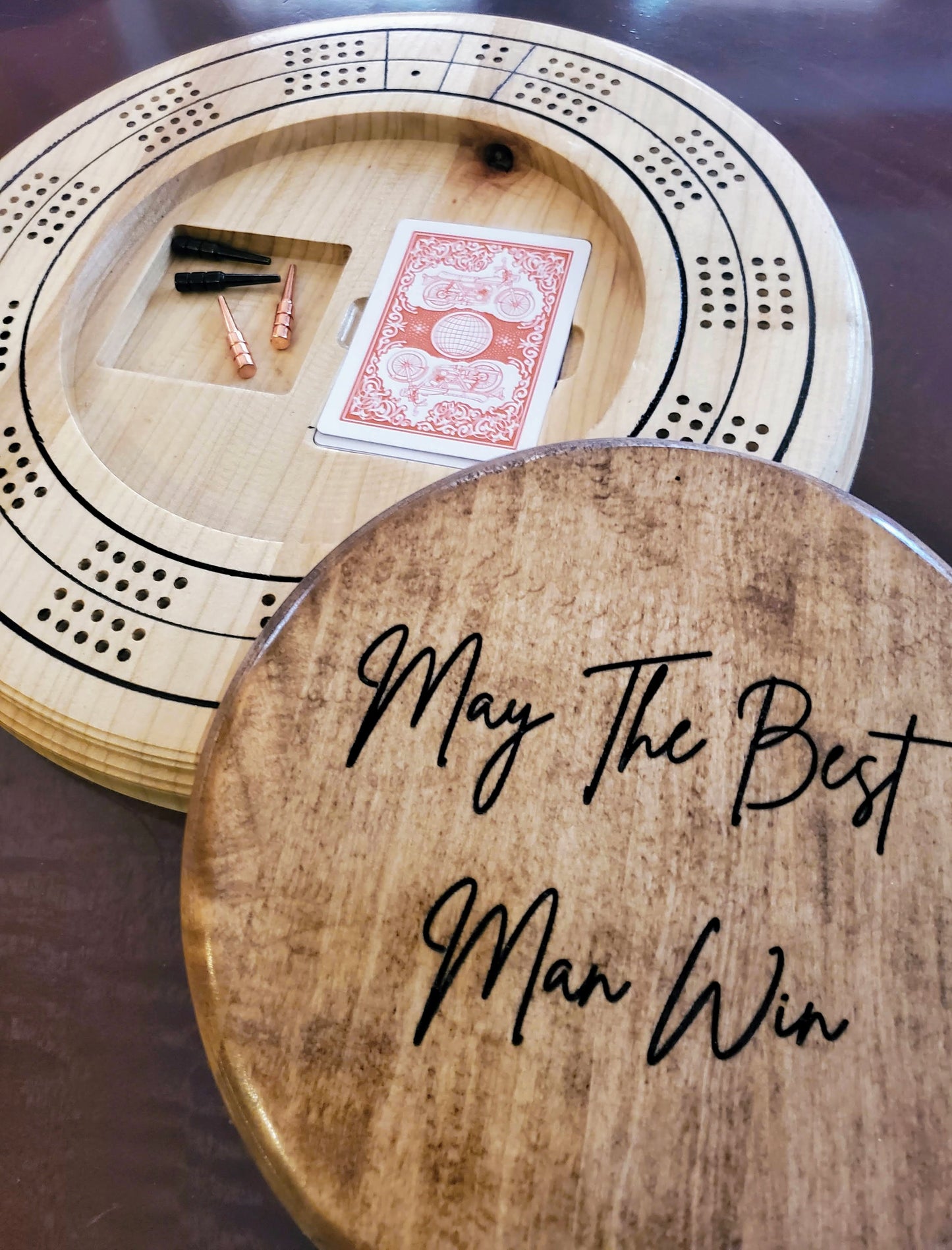 Solid Maple 2 Player Crib Board with Personalized Lid