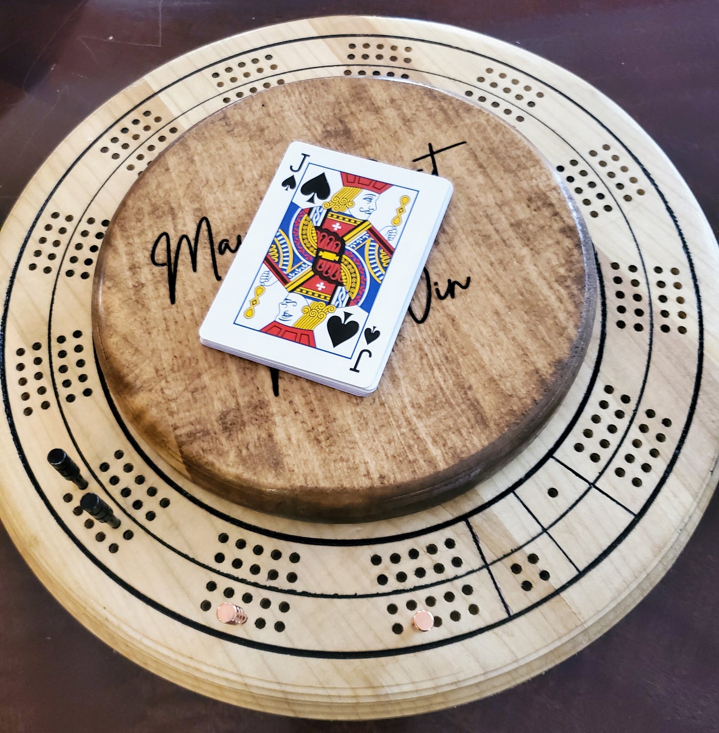 Solid Maple 2 Player Crib Board with Personalized Lid