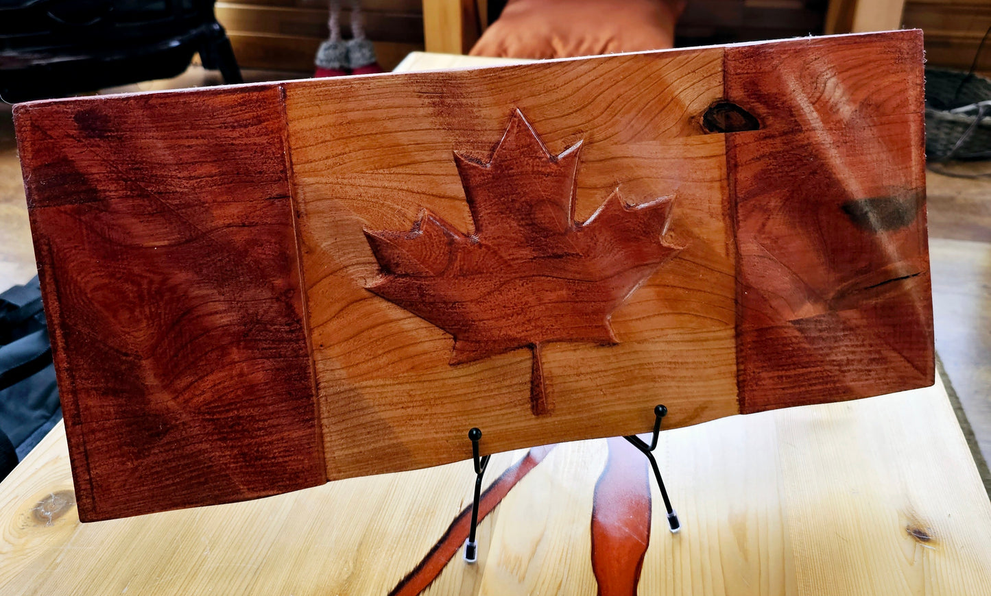 Solid Maple Stained Wavy Canada Flag