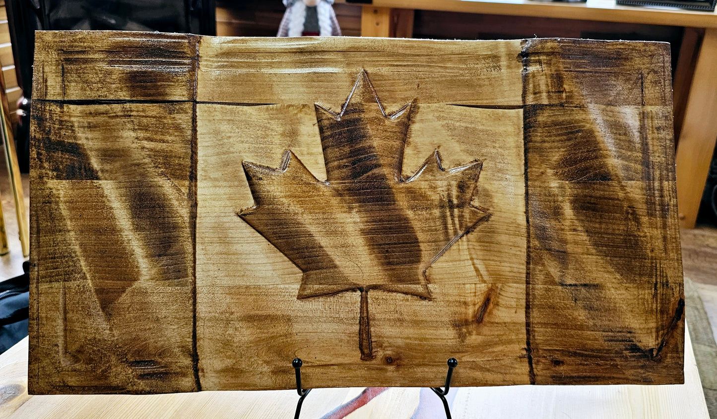 Solid Maple Stained Wavy Canada Flag