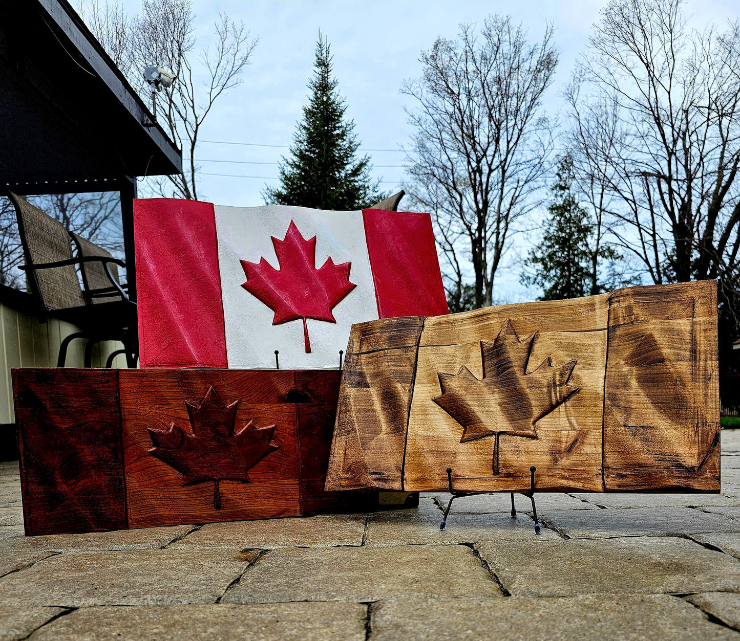 Solid Maple Stained Wavy Canada Flag